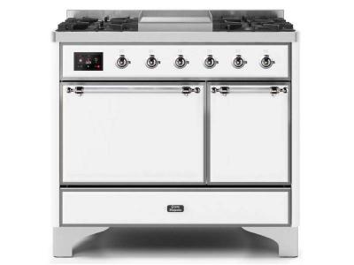 40" ILVE Majestic II Dual Fuel Natural Gas Freestanding Range with Chrome Trim in White - UMD10FDQNS3/WHC NG