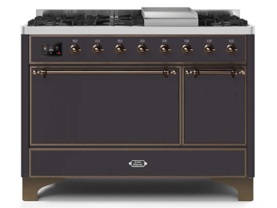 48" ILVE 5.02 Cu. Ft. Majestic II Dual Fuel Liquid Propane Freestanding Range in Matte Graphite with Bronze Trim - UM12FDQNS3/MGB LP