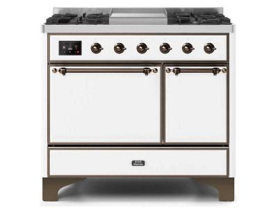 40" ILVE Majestic II Dual Fuel Natural Gas Freestanding Range with Bronze Trim in White - UMD10FDQNS3/WHB NG