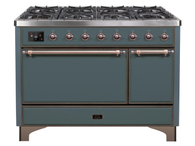 48" ILVE 5.02 Cu. Ft. Majestic II Dual Fuel Liquid Propane Freestanding Range in Blue Grey with Bronze Trim - UM12FDQNS3/BGB LP