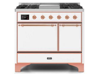 40" ILVE Majestic II Dual Fuel Natural Gas Freestanding Range with Copper in White - UMD10FDQNS3/WHP NG