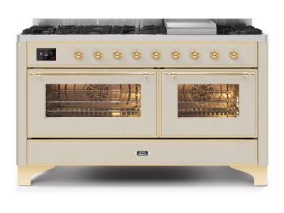 60" ILVE Majestic II Dual Fuel Natural Gas Range with Brass Trim - UM15FDNS3/AWG NG