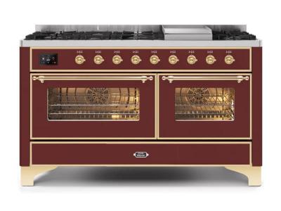 60" ILVE Majestic II Dual Fuel Natural Gas Range with Brass Trim - UM15FDNS3/BUG NG