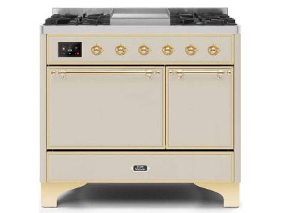 40" ILVE Majestic II Dual Fuel Natural Gas Range with Brass Trim in Antique White - UMD10FDQNS3/AWG NG
