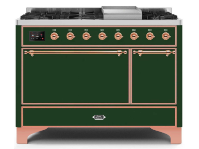 48" ILVE 5.02 Cu. Ft. Majestic II Dual Fuel Liquid Propane Freestanding Range in Emerald Green with Copper Trim - UM12FDQNS3/EGP LP