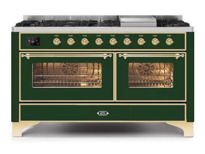 60" ILVE Majestic II Dual Fuel Natural Gas Range with Brass Trim - UM15FDNS3/EGG NG