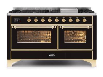 60" ILVE Majestic II Dual Fuel Natural Gas Range with Brass Trim - UM15FDNS3/BKG NG