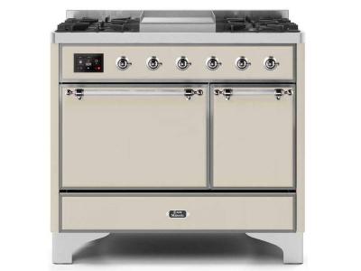 40" ILVE Majestic II Dual Fuel Natural Gas Freestanding Range with Chrome Trim in Antique White - UMD10FDQNS3/AWC NG