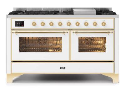 60" ILVE Majestic II Dual Fuel Natural Gas Range with Brass Trim - UM15FDNS3/WHG NG