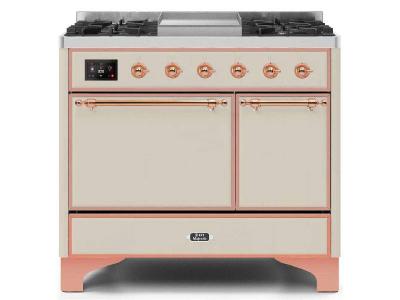40" ILVE Majestic II Dual Fuel Natural Gas Freestanding Range with Copper in Antique White - UMD10FDQNS3/AWP NG
