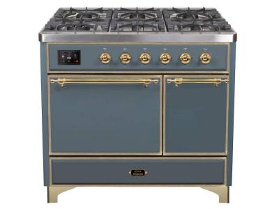 40" ILVE Majestic II Dual Fuel Natural Gas Range with Brass Trim in Blue Grey - UMD10FDQNS3/BGG NG
