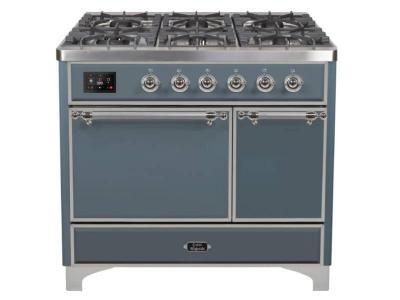 40" ILVE Majestic II Dual Fuel Natural Gas Freestanding Range with Copper in Blue Grey - UMD10FDQNS3/BGC NG