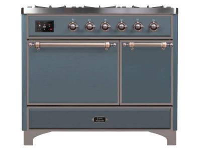 40" ILVE Majestic II Dual Fuel Natural Gas Freestanding Range with Bronze Trim in Blue Grey - UMD10FDQNS3/BGB NG