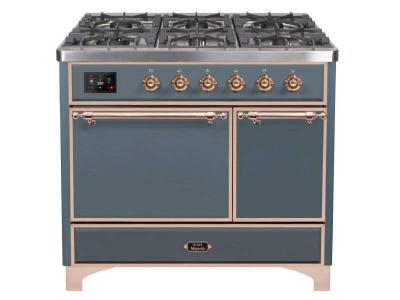 40" ILVE Majestic II Dual Fuel Natural Gas Freestanding Range with Copper in Blue Grey - UMD10FDQNS3/BGP NG