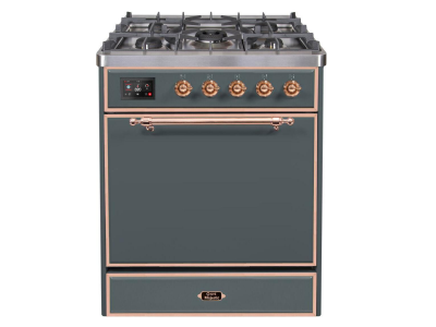 30" ILVE Majestic II Dual Fuel Freestanding Range in Blue Grey with Copper Trim - UM30DQNE3/BGP NG