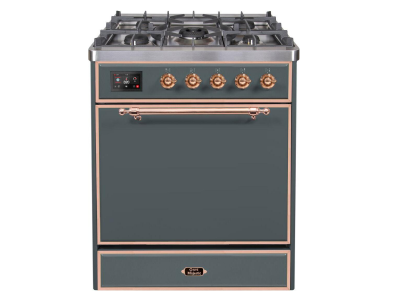 30" ILVE Majestic II Dual Fuel Freestanding Range in Blue Grey with Bronze Trim - UM30DQNE3/BGB NG