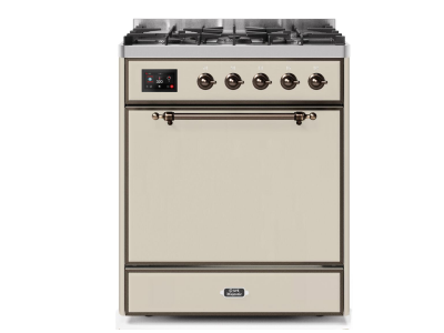 30" ILVE Majestic II Dual Fuel Freestanding Range in Antique White Grey with Bronze Trim - UM30DQNE3/AWB NG