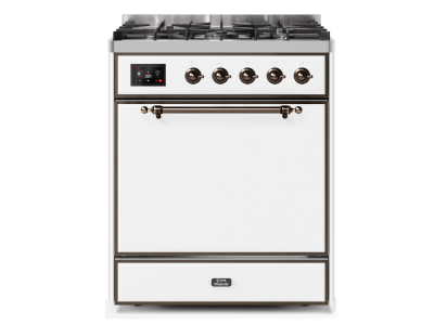 30" ILVE Majestic II Dual Fuel Freestanding Range in White with Bronze Trim - UM30DQNE3/WHB NG