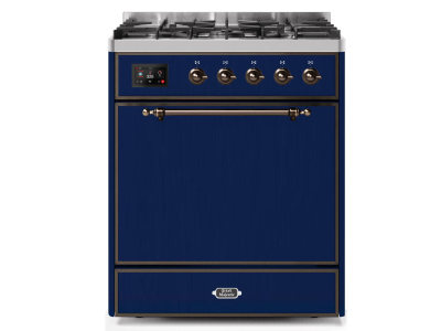 30" ILVE Majestic II Dual Fuel Freestanding Range in Blue with Bronze Trim - UM30DQNE3/MBB NG