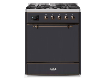 30" ILVE Majestic II Dual Fuel Freestanding Range in Matte Graphite with Bronze Trim - UM30DQNE3/MGB NG