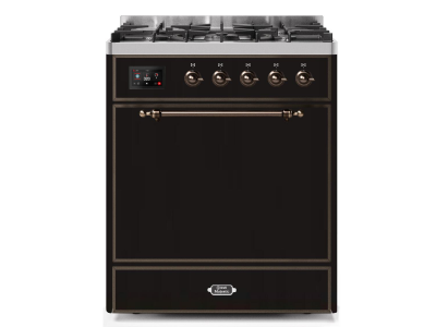 30" ILVE Majestic II Dual Fuel Freestanding Range in Glossy Black with Bronze Trim - UM30DQNE3/BKB NG