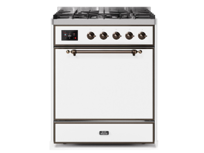 30" ILVE Majestic II Dual Fuel Freestanding Range in White with Bronze Trim - UM30DQNE3/WHB LP