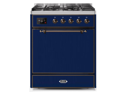 30" ILVE Majestic II Dual Fuel Freestanding Range in Blue with Bronze Trim - UM30DQNE3/MBB LP