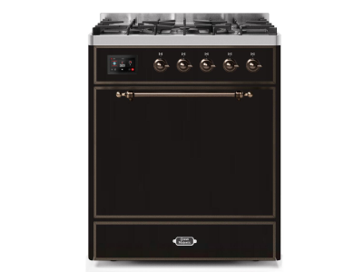 30" ILVE Majestic II Dual Fuel Freestanding Range in Glossy Black with Bronze Trim - UM30DQNE3/BKB LP