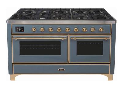 60" ILVE Majestic II Dual Fuel Natural Gas Range with Brass Trim - UM15FDNS3/BGG NG