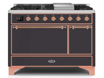 48" ILVE 5.02 Cu. Ft. Majestic II Dual Fuel Liquid Propane Freestanding Range in Matte Graphite with Copper Trim - UM12FDQNS3/MGP LP