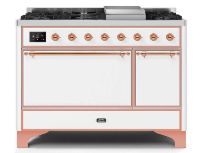 48" ILVE 5.02 Cu. Ft. Majestic II Dual Fuel Liquid Propane Freestanding Range in White with Copper Trim - UM12FDQNS3/WHP LP