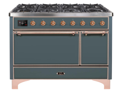 48" ILVE 5.02 Cu. Ft. Majestic II Dual Fuel Liquid Propane Freestanding Range in Blue Grey with Copper Trim - UM12FDQNS3/BGP LP