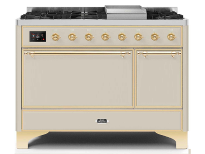 48" ILVE 5.02 Cu. Ft. Majestic II Dual Fuel Natural Gas Freestanding Range in Antique White with Brass Trim - UM12FDQNS3/AWG NG