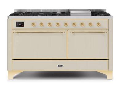 60" ILVE Majestic II Dual Fuel Natural Gas Range with Brass Trim - UM15FDQNS3/AWG NG