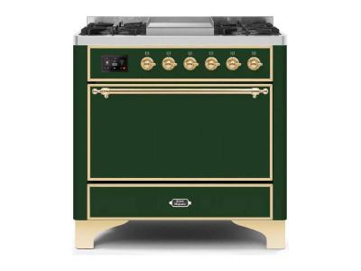 36" ILVE Majestic II Dual Fuel Natural Gas Freestanding Range with Brass Trim - UM09FDQNS3/EGG NG