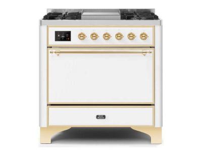 36" ILVE Majestic II Dual Fuel Natural Gas Freestanding Range with Brass Trim - UM09FDQNS3/WHG NG