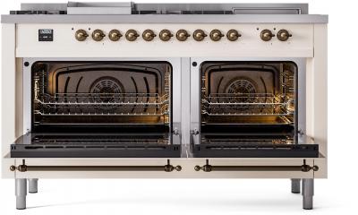 60" ILVE Nostalgie II Dual Fuel Natural Gas Freestanding Range in Antique White with Bronze Trim - UP60FSNMP/AWB NG