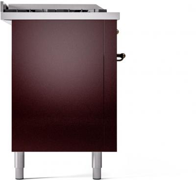 60" ILVE Nostalgie II Dual Fuel Natural Gas Freestanding Range in Burgundy with Bronze Trim - UP60FSNMP/BUB NG