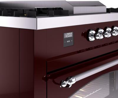 60" ILVE Nostalgie II Dual Fuel Natural Gas Freestanding Range in Burgundy with Chrome Trim - UP60FSNMP/BUC NG