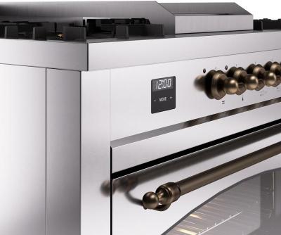 60" ILVE Nostalgie II Dual Fuel Natural Gas Freestanding Range in Stainless Steel with Bronze Trim - UP60FSNMPSSB