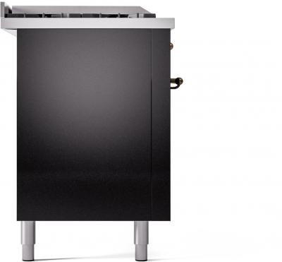 60" ILVE Nostalgie II Dual Fuel Natural Gas Freestanding Range in Glossy Black with Bronze Trim - UP60FSNMP/BKB NG