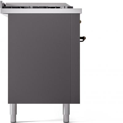 60" ILVE Nostalgie II Dual Fuel Natural Gas Freestanding Range in Matte Graphite with Bronze Trim - UP60FSNMP/MGB NG