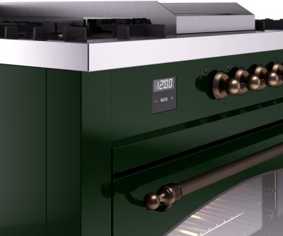 60" ILVE Nostalgie II Dual Fuel Natural Gas Freestanding Range in Emerald Green with Bronze Trim - UP60FSNMP/EGB NG
