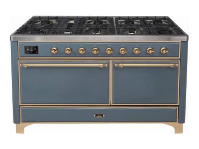 60" ILVE Majestic II Dual Fuel Natural Gas Range with Chrome Trim - UM15FDQNS3/BGC NG