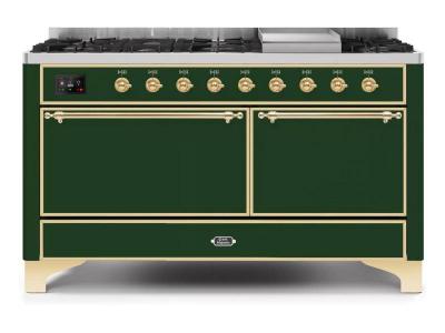60" ILVE Majestic II Dual Fuel Natural Gas Range with Bronze Trim - UM15FDQNS3/EGB NG