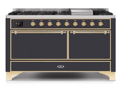 60" ILVE Majestic II Dual Fuel Natural Gas Range with Bronze Trim - UM15FDQNS3/MGB NG