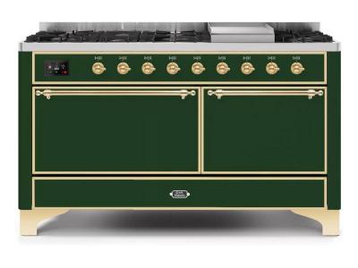 60" ILVE Majestic II Dual Fuel Liquid Propane Range with Chrome Trim - UM15FDQNS3/EGC LP