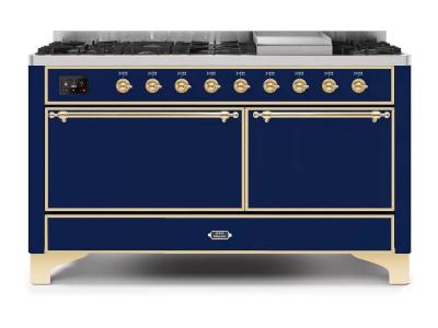 60" ILVE Majestic II Dual Fuel Liquid Propane Range with Chrome Trim - UM15FDQNS3/MBC LP