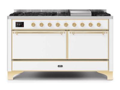 60" ILVE Majestic II Dual Fuel Liquid Propane Range with Chrome Trim - UM15FDQNS3/WHC LP