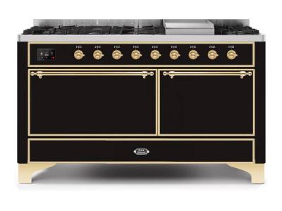 60" ILVE Majestic II Dual Fuel Natural Gas Range with Chrome Trim - UM15FDQNS3/BKC NG